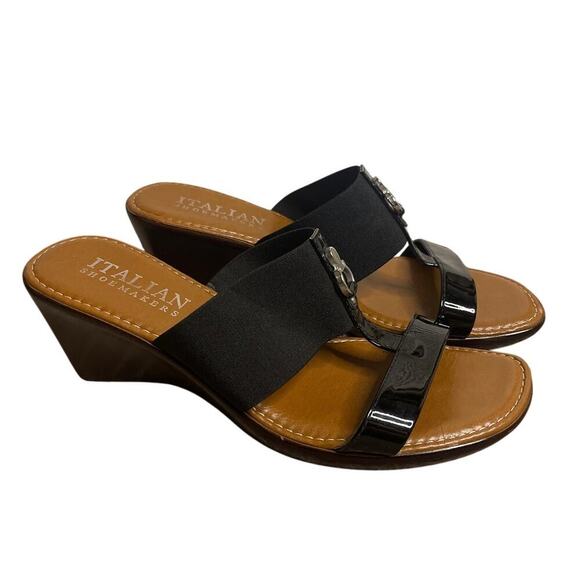 Italian Shoemakers Black Quiz Wedge Open Toe Sandal Women's Size 10 - Picture 1 of 7
